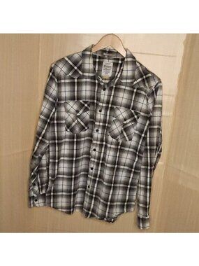 44MM The Original Black Blue Plaid Button Down Large